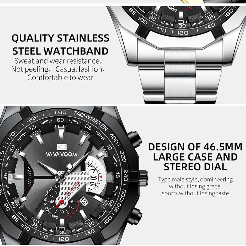 VA VA VOOM Men's Watches Top Brand Luxury Men Wrist Watch Luminous Quartz Watch Sports Waterproof Male Clock Fashion Watch Relogio Masculino With Box