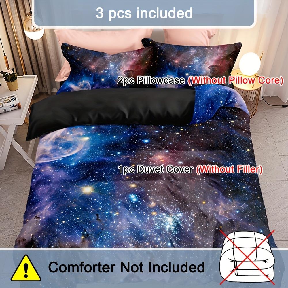 Комплект постельного белья Galaxy из 3 предметов - мягкий, удобный, комплект из пододеяльника и наволочек с изображением звездного неба красного цвета в ярких цветах для гостевой комнаты