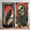 2pcs Skeleton and Crow Printed Curtain for Halloween Home Decor - Rod Pocket Window Treatment for Bedroom, Office, Kitchen