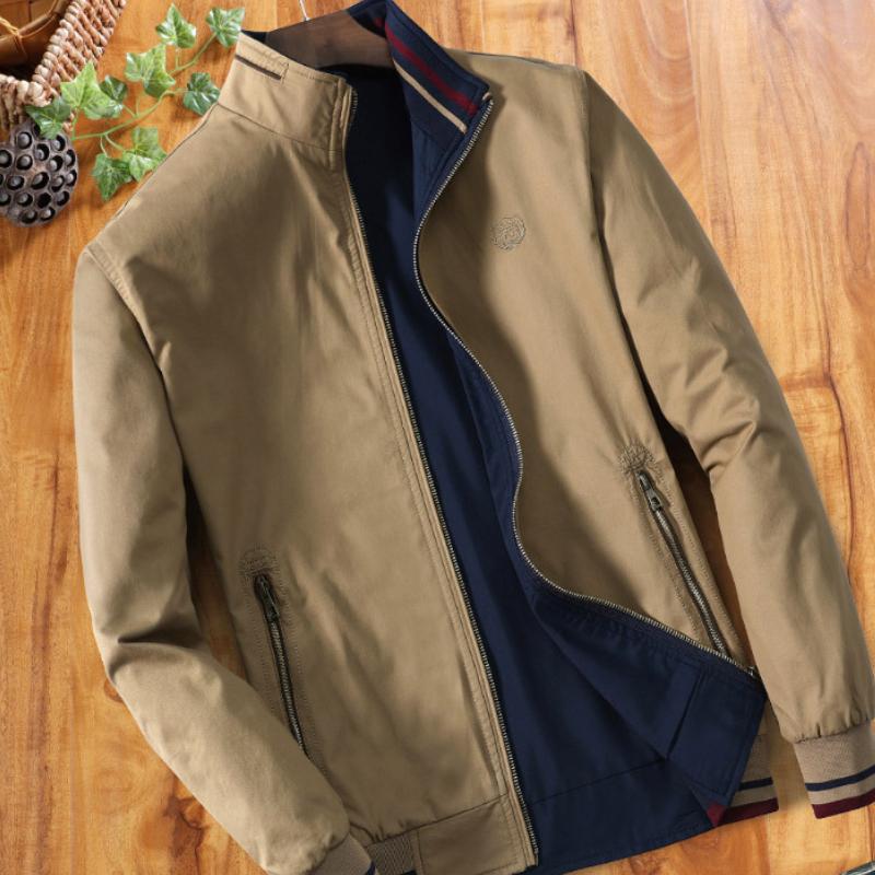Middle-aged Men's Jackets Spring and Autumn Stand-up Collar Pure Cotton Jackets Dad's Wear Double-sided Casual Men's Thin Jackets
