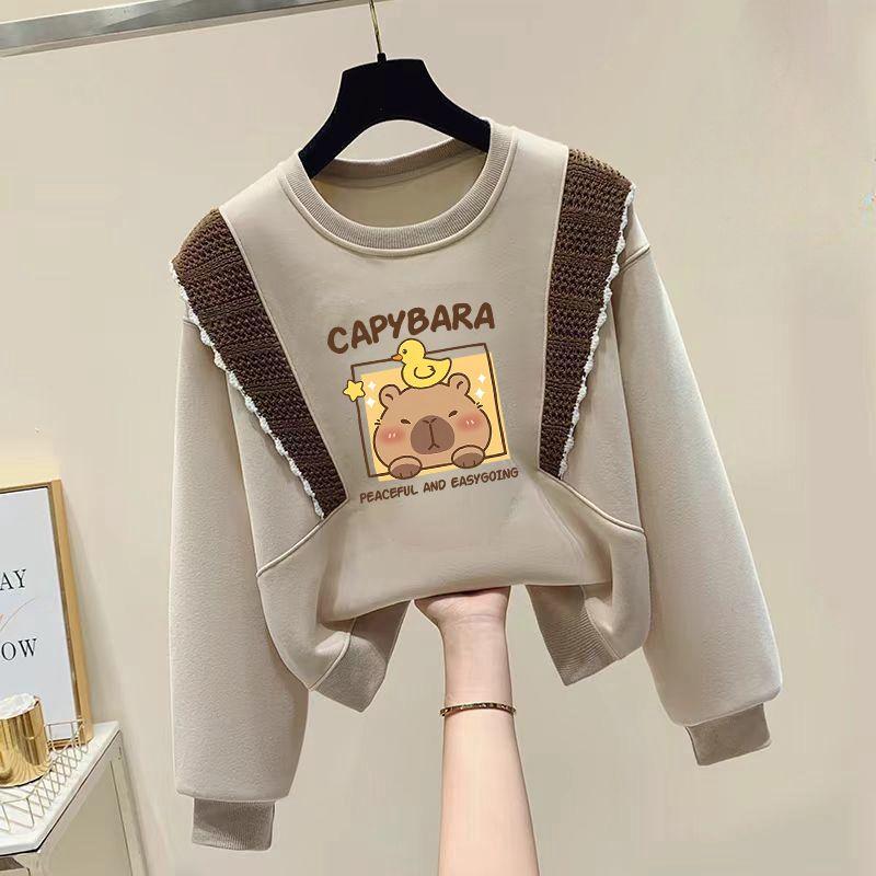 Children's Casual Capibara Hoodie Autumn and Winter Girls' Fashionable Ruffled Long-sleeved Coat
