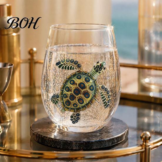 Stylish Nautical Themed Cup Marine Animal Theme Clear Glass Tumbler, Handcrafted Painted Glassware, Elegant Celebration Gift Creative Unique Drinking