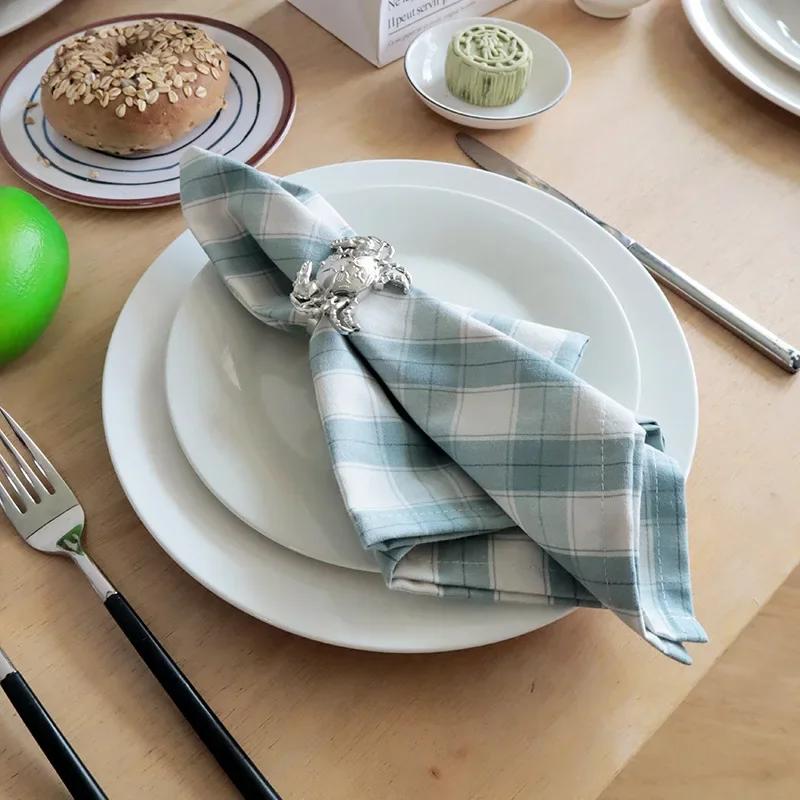 2PCS Christmas Plaid Cloth Napkin 100% Cotton Square Napkin Western Napkin Simple Nordic Style Check Dish Towel Table Decor