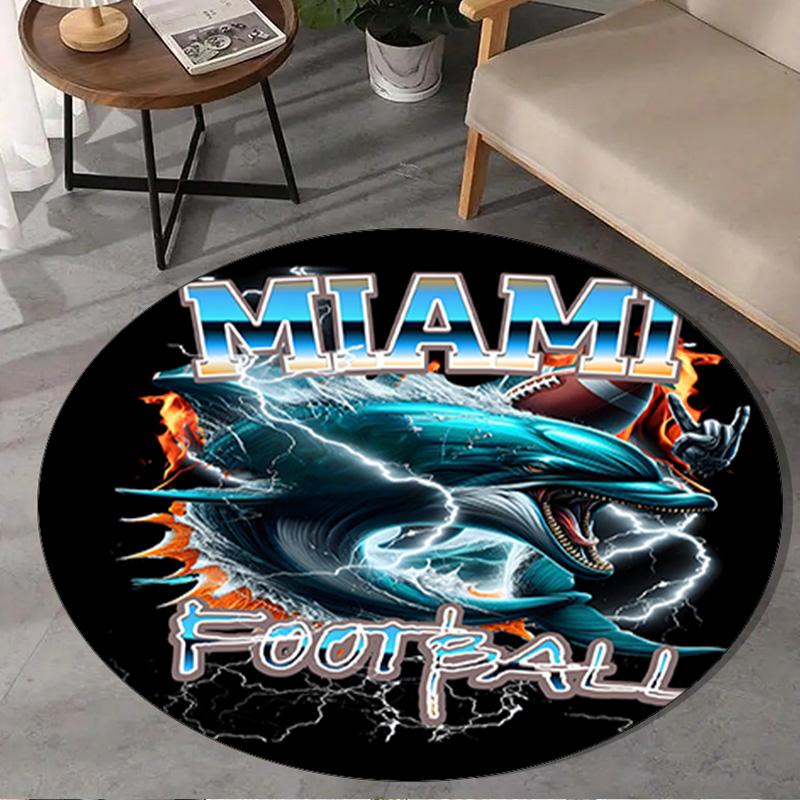 Dolphins Team Logo Artwork Round Rug for Livingroom,Bedroom, Palyroom, Chair Rug, Area rug, Circle Carpet, Large Size Fan Christmas gift