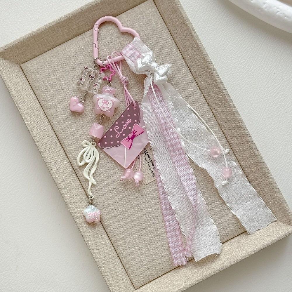 Glitter Resin Phone Charms Heart Shape Keychain Bag Pendant Key Ring Beach Vacation