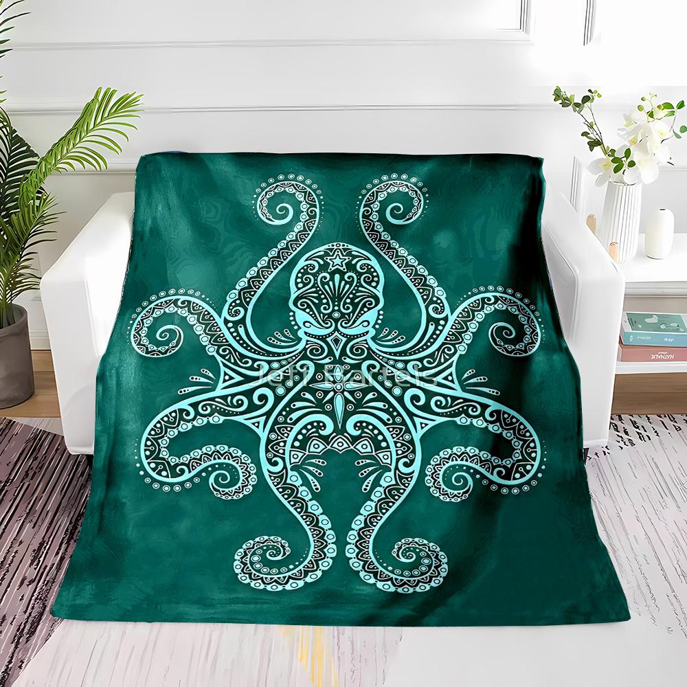 Contemporary Reversible Octopus Flannel printed blanket suitable for all seasons suitable for living room office sofa and travel