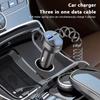 2 Ports Usb Fast Car Phone Charger 3.1A Voltage Display Car 3In1 Usb Retractable Charging Cable For Truck Automobile Vehicle