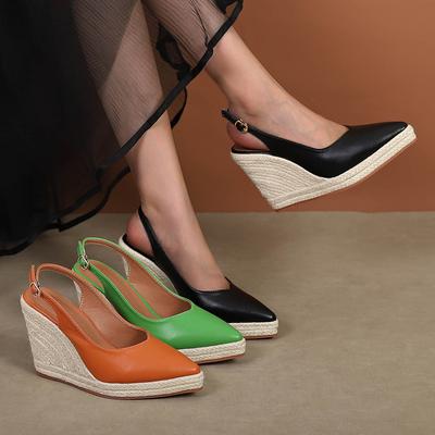 Модные сандалии Baotou на толстом каблуке с острым носком и толстым дном, ретро-соломенные туфли на каблуках, повседневные туфли большого размера для женщин