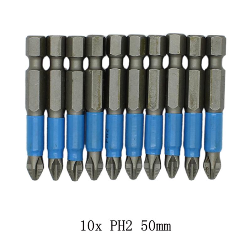 10pcs 50mm Non Slip Screwdriver Bit Magnetic Single Head PH1/PH2/PH3/PZ1/PZ2/PZ3