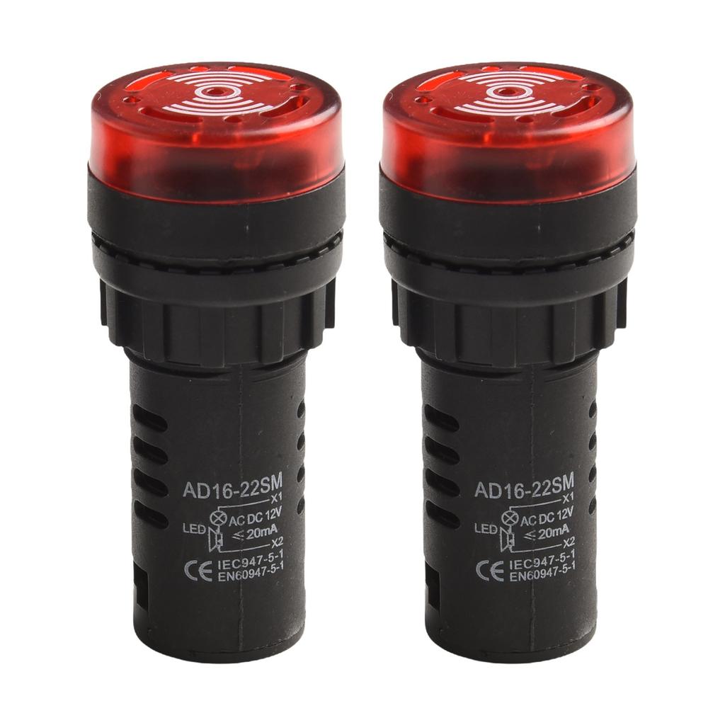 AC/DC 12V Indicator Light with Buzzer Red Flashing Alarm 22mm AD16-22SM Light