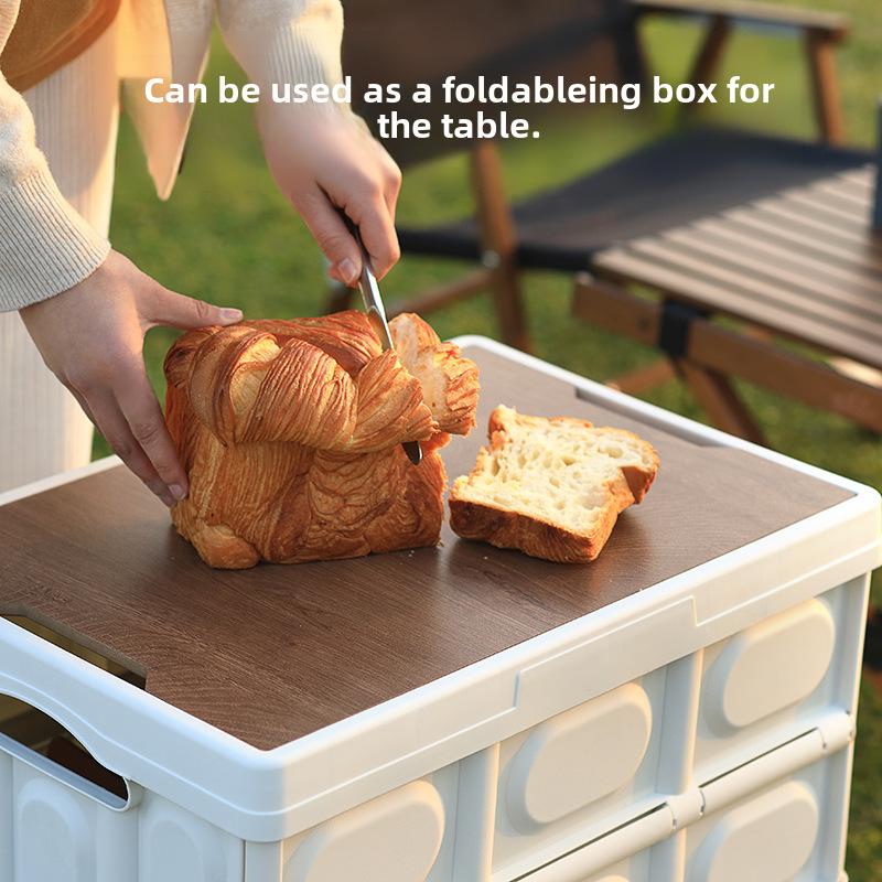 Портативный складной ящик для хранения на открытом воздухе с деревянной крышкой для кемпинга и багажника автомобиля