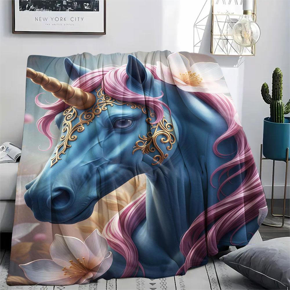 1Pc Animalswearingflowers Print Flannel Blanket, High quality Comfortable for All Seasons, Home Decor, Warmth and Comfort, Perfect for Christmas Gifts