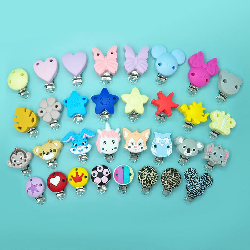 BPA Free Silicone Chew Toys Silicone Baby Teether Pacifier Holder Clip