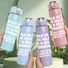 1PC Blank Faded Text Background Print 750ml Color Plastic Sports Water Bottle Leakproof Flip Straw Lid Suitable for Sports Office Home Use