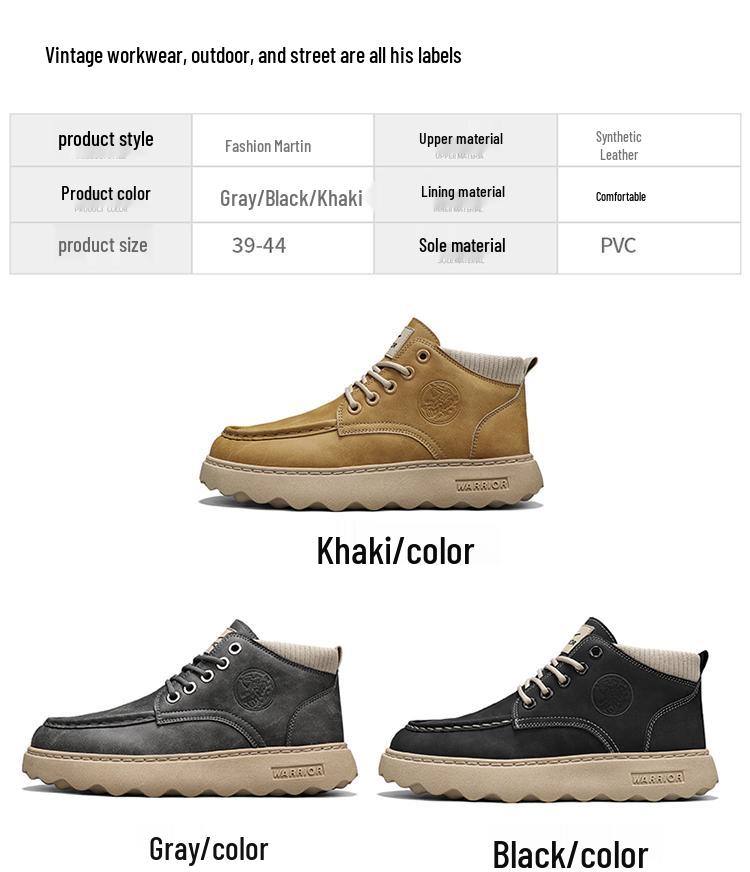 Мужские ботинки Warrior Shanghai Martin: Ретро кеды с высоким верхом, стиль британской рабочей одежды осень/зима, издание 2025 года.
