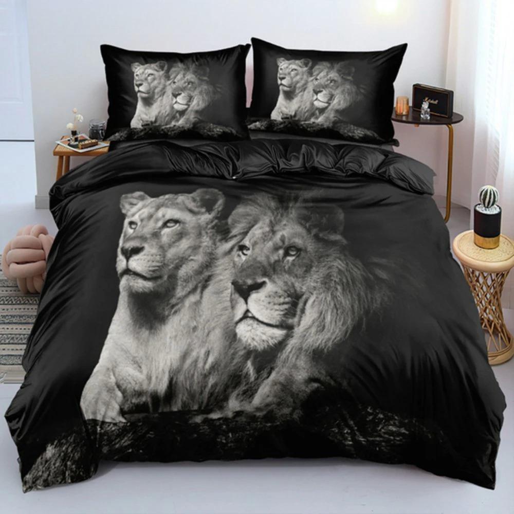 Комплекты постельного белья Strong Lions Tiger Flame Wolf, пододеяльник, односпальный, размер Queen King, полный размер, детский, женский, с розами, декор для комнаты, 2/3 шт. постельного белья