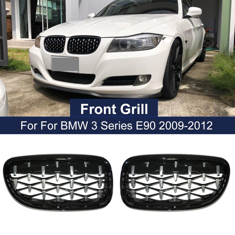 2PCS Auto Kidney Grille Replacement Meteor Grill for BMW E90 E91 3 Series 2009-2012 Front Diamond Racing Grills Car