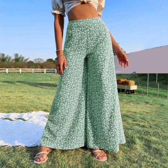 Женские брюки с высокой талией, цветочным принтом, широкие брюки в винтажном стиле, свободный крой, повседневные длинные брюки с карманами