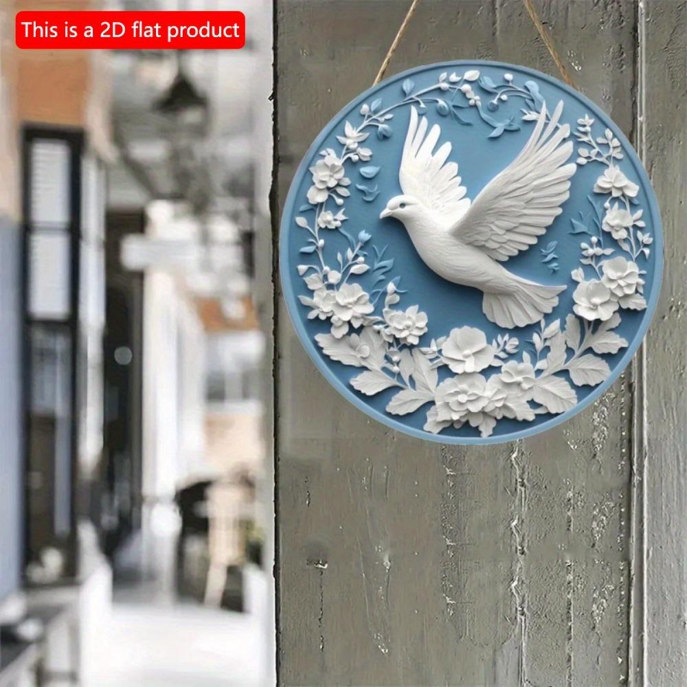 1pc 2d Flat Round Wooden Flat Sign - 20cm, Dove of Peace Theme, Suitable for Home, Office, Garage, Coffee Shop, Bar, Holiday Party Decoration, Gift