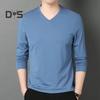 Men Fall Spring Top V Neck Long Sleeves Pure Color Slim Fit Thin Pullover T-shirt Daily Wear Sport Homewear Clothes