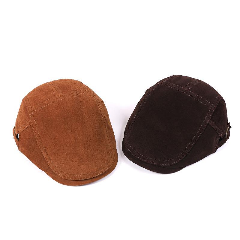 Vintage Genuine Sheepskin Suede Newsboy Cap, Japanese British Style Flat Cap for Women and Men