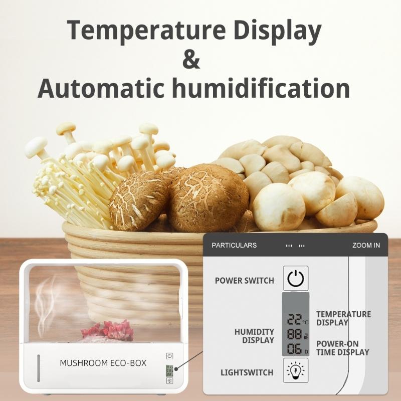 Коробка для выращивания грибов Не требует почвы Компактный дизайн Экологическая коробка для грибов с дисплеем температуры Светодиодная подсветка