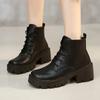 Fashion Women's Shoes 2024 High Quality Lace Up Women's Boots Autumn Winter Round Toe Solid Short Barrel Chunky Heels Fashion Boots