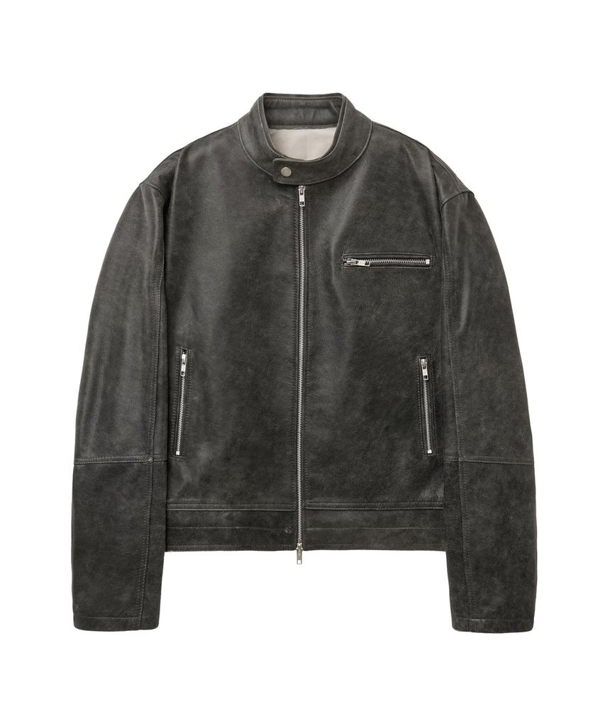 Sperone [Real Leather] Cowhide Washed Minimal Leather Jacket