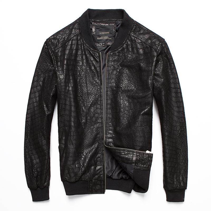 New Men's Leather Jacket Genuine Leather Jacket Short Crocodile Pattern Sheepskin Slim Baseball Jacket