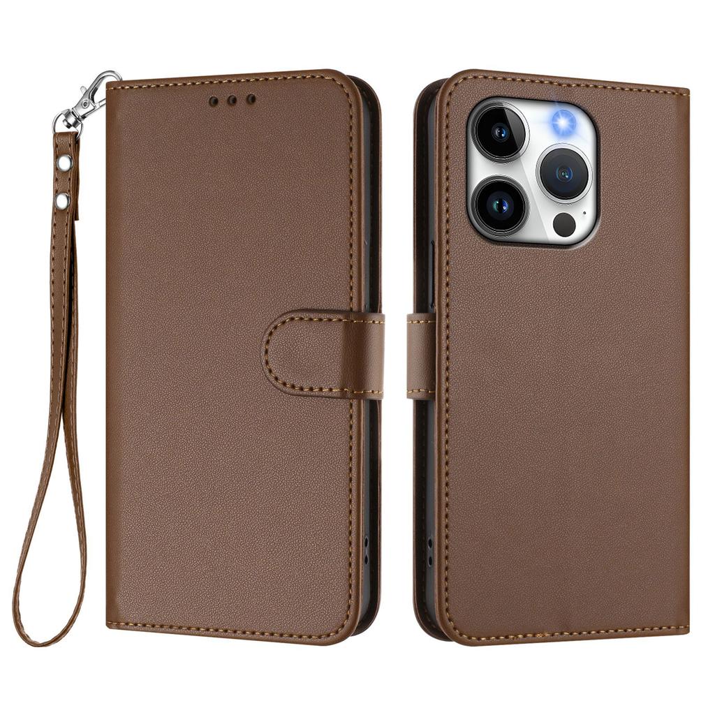 For iPhone 15 Pro Leather Case Wallet Stand Phone Cover with Wrist Strap