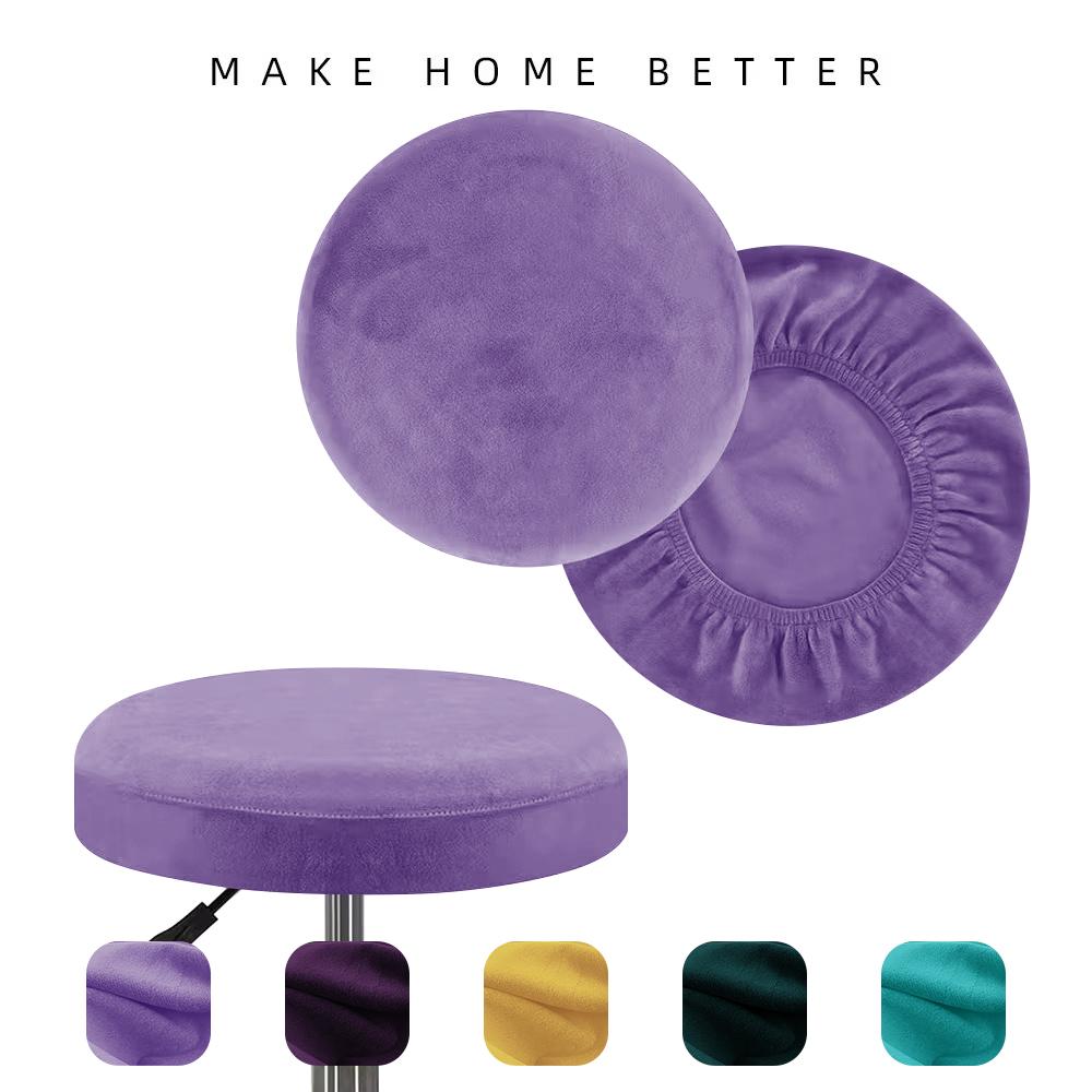 Premium Silver Fox Velvet Round Stool Cover Elastic Universal Bar Seat Cover Slip Resistant Protective Chair Slipcover