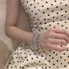 Elastic Wide Bangle Double Row Cuff Bracelet Trendy Rhinestone Bracelets  For Women