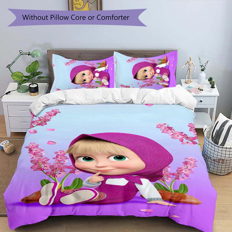 Msha and Bear 3pcs Bedding Set Duvet Cover Closure Includes 1 Duvet Cover & 2 Pillowcases for All Seasons Bedroom Home Dorm Decor