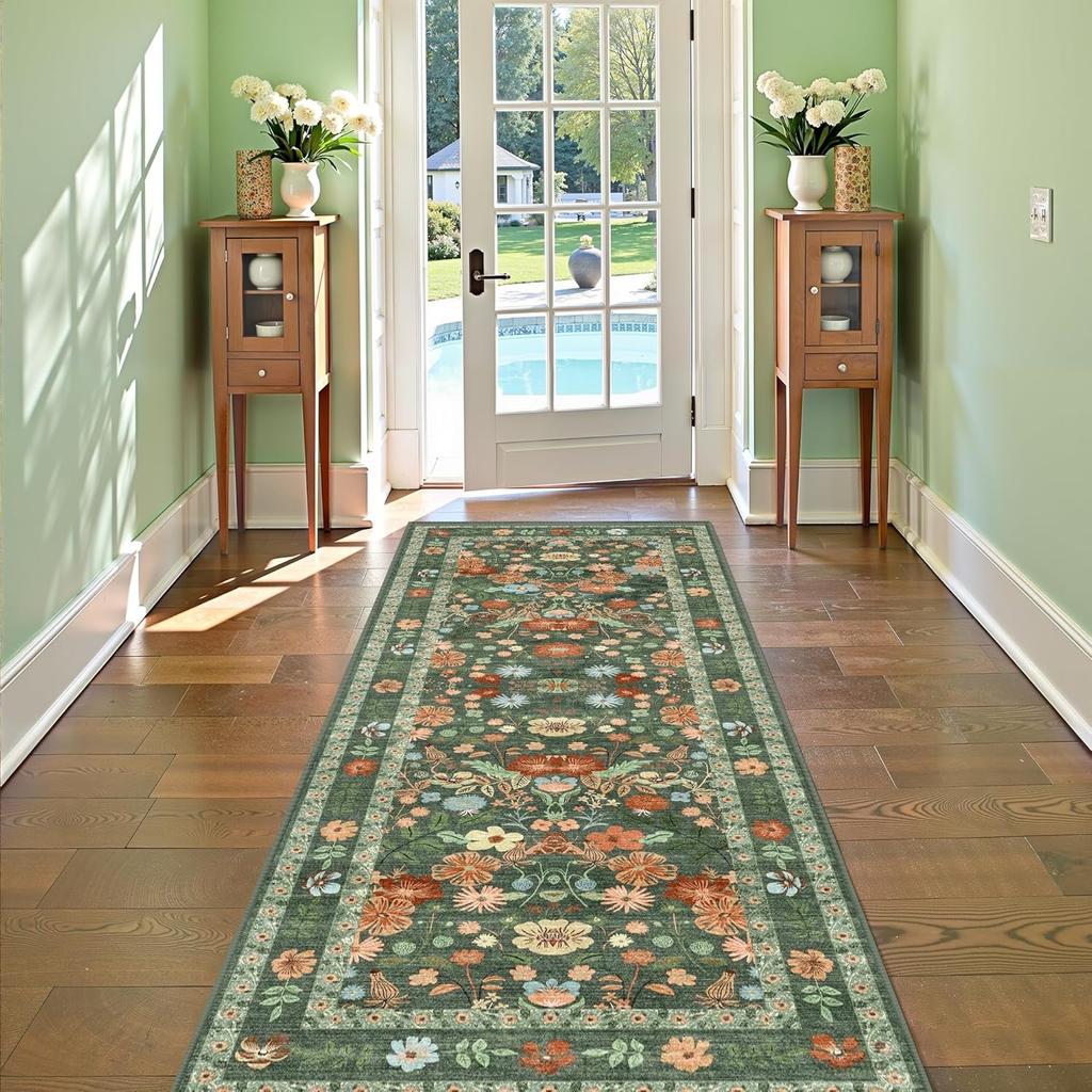 Ковер-дорожка с цветочным рисунком для прихожей, мягкий ковер с ботаническим рисунком, длинный ковер для спальни, нескользящий напольный коврик, машинная стирка, кухонный ковер, украшение для дома