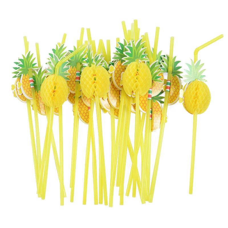 Flamingo Pineapple Drinking Straws Hawaiian Beach Tropical Birthday Party Decoration Summer Pool Party Wedding Supplies