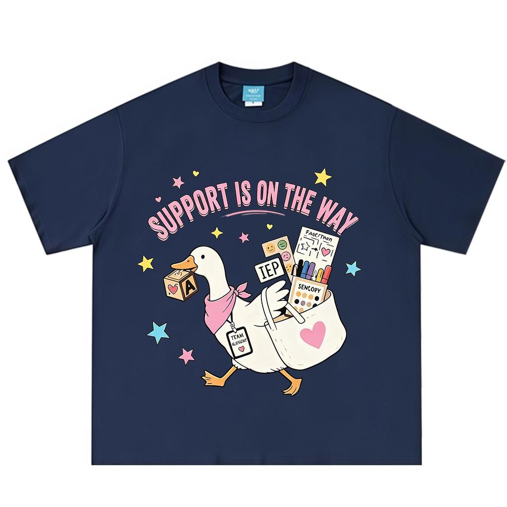 Support Is on The Way Cute Goose Funny Meme Tshirt Unisex Unisex Aesthetic Trend T Shirt Shortsleeved Loose Casual Cotton Tshirts