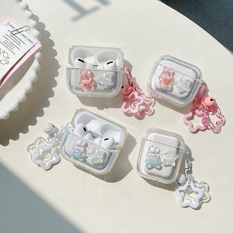 Лазерный Звездный Кролик Подходит для Apple Airpods 4-го Поколения Bluetooth Защитный Чехол Pro2 Чехол для Наушников 1/3-го Поколения Подвеска.