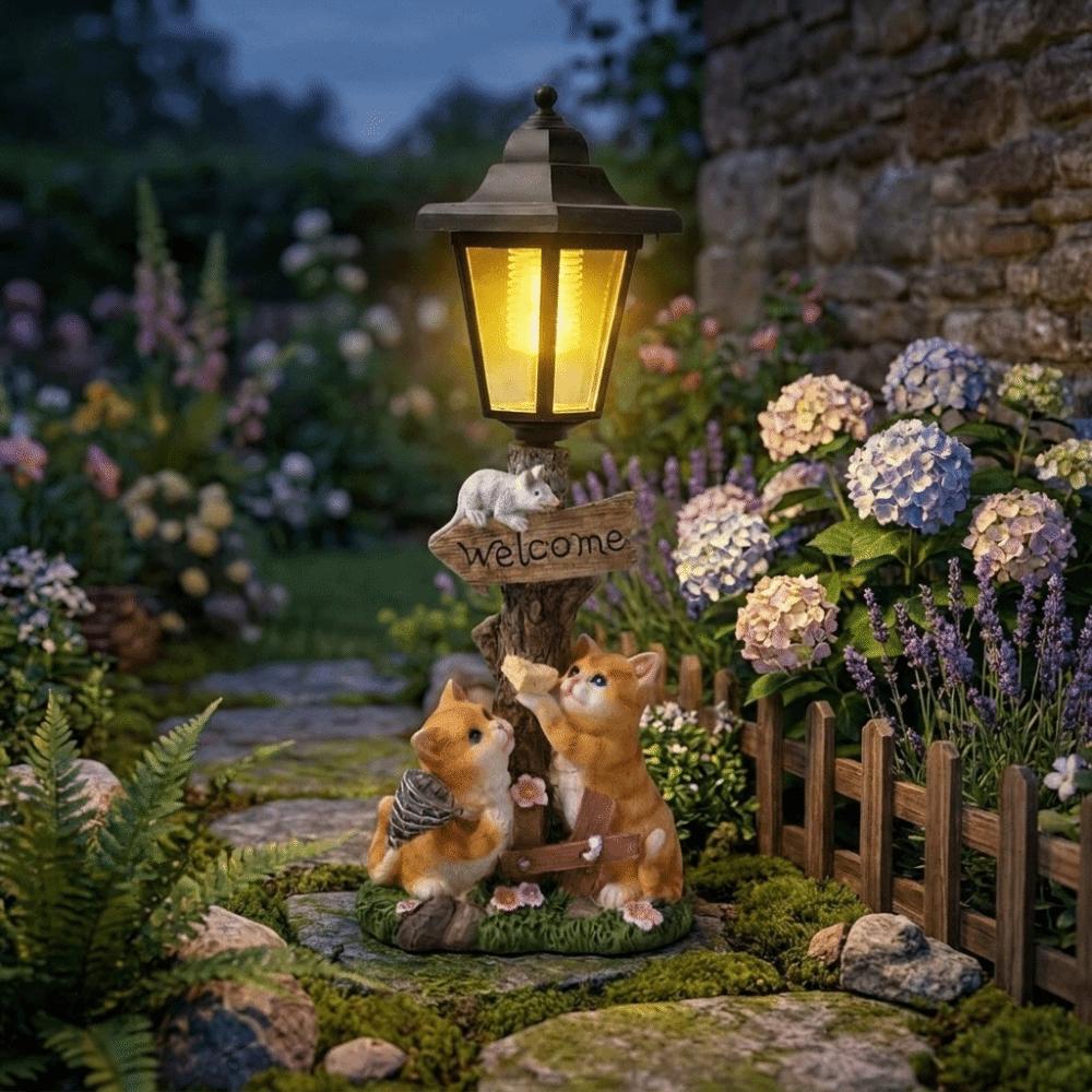 Hand-Painted Resin Outdoor Figurine Light Solar Landscape Decor Light  Lawn Ornament