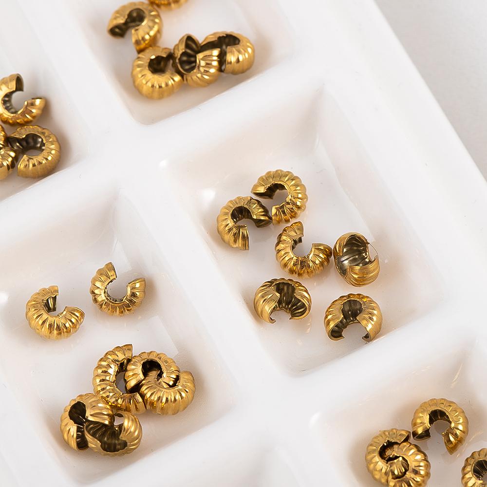 10pcs 20pcs 5mm Gold Plated Open Crimp Covering Beads Pumpkin Stainless Steel End Beads Stopper DIY Jewelry Making Accessories