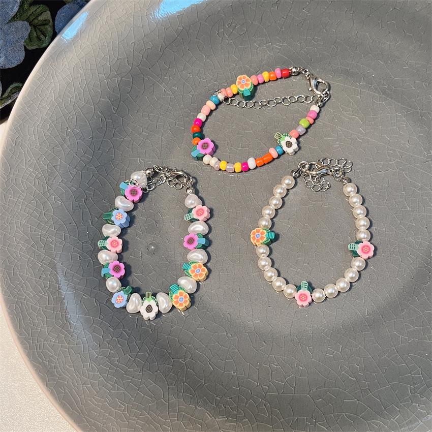 Новый красочный браслет с цветком, браслет в милом девичьем стиле, регулируемый браслет в форме жемчуга, универсальная ручная одежда