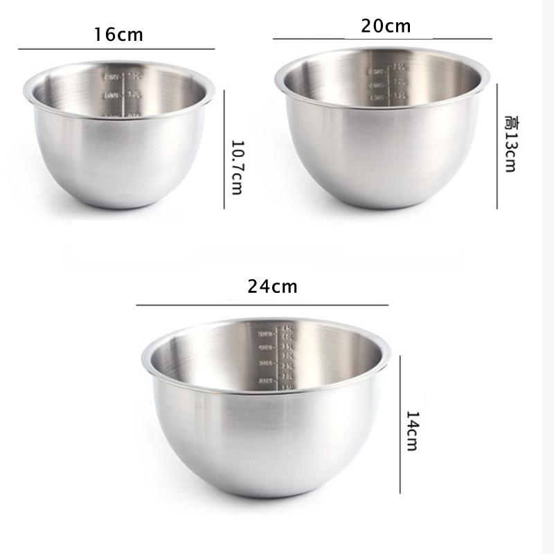 Салатница из нержавеющей стали 304, набор кухонных мисок для хранения, набор мисок для взбивания яиц, набор мисок для смешивания, миска для приготовления пищи, аксессуар для выпечки со шкалой