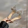 2024 New Sparkling Crystal Bow 9cm High Heels Elegant Elegance Fine Heels Sharp Pointed Shallow Mouth High Heels Sandals Pumps
