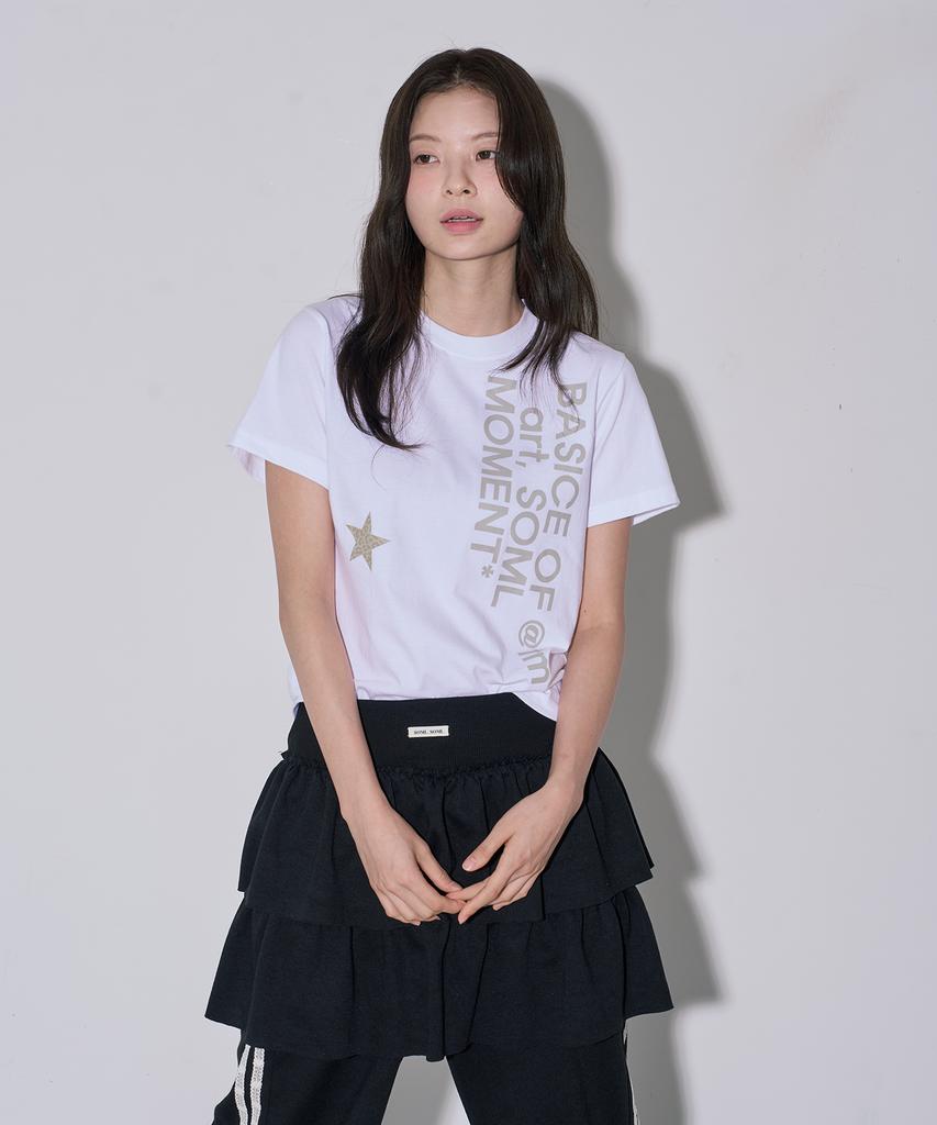 5OML Star Leopard Lettering Short Sleeve T-Shirt White