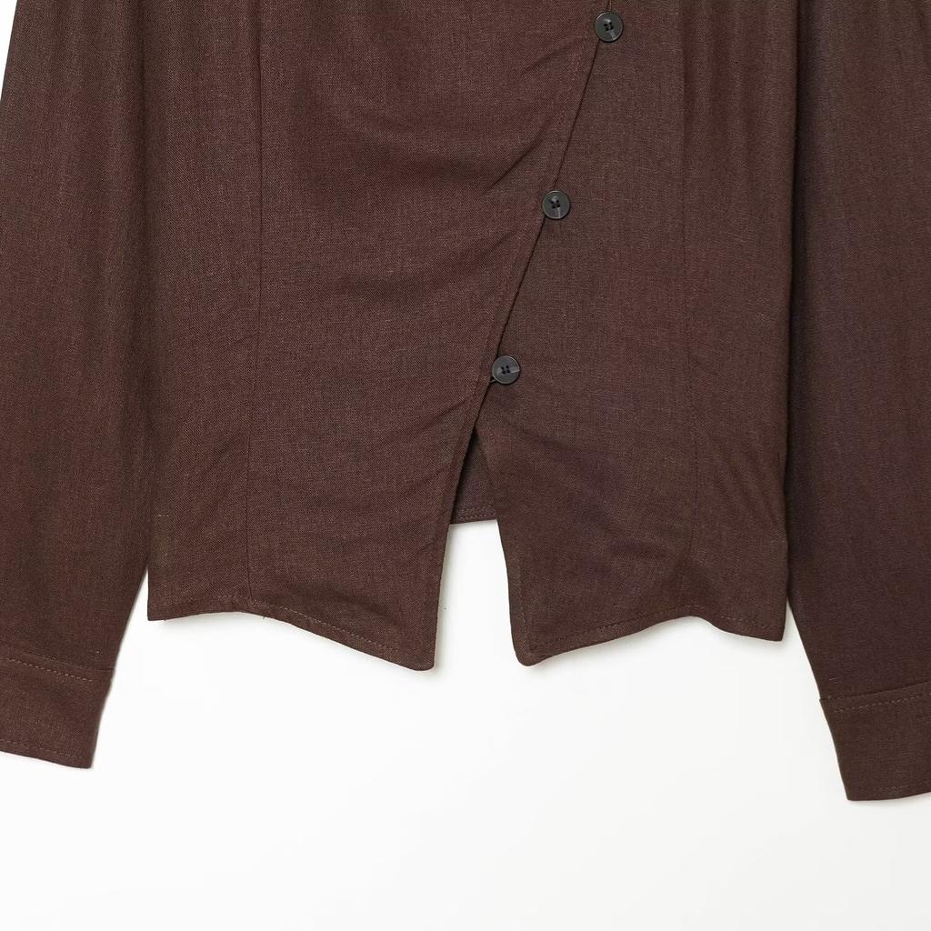 New Fashion Crew Neck Linen Bat Sleeve Double Flap Jacket 2984709