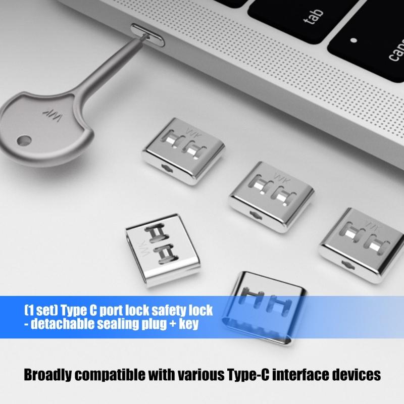 Замок для порта Type-C от кражи Блокираторы порта USB C Защита данных со съемным ключом-пломбой Металлическая конструкция, устойчивая к коррозии