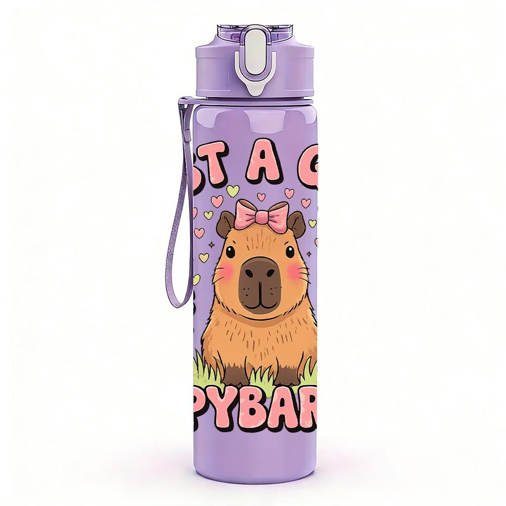 1PC Cute Bear Girl Boho Lettering Art 750ml Color Plastic Sports Water Bottle Leakproof Flip Straw Lid Suitable for Sports Office Home Use