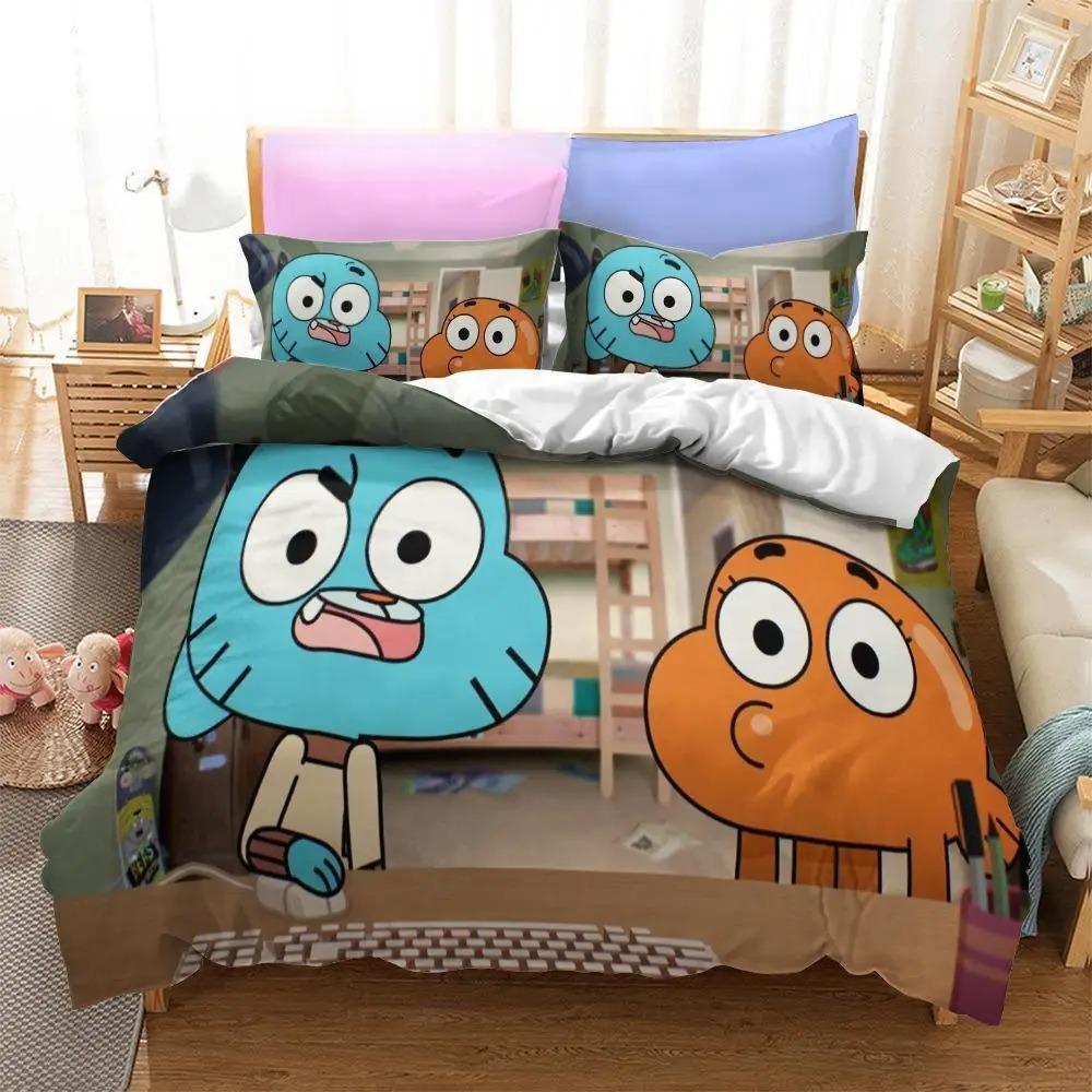 Anime Amazing World Gumball 3D Printed Bedding Collection Darwin Anais Duvet Cover King Queen Full Twin Size For Bedroom Home Textile