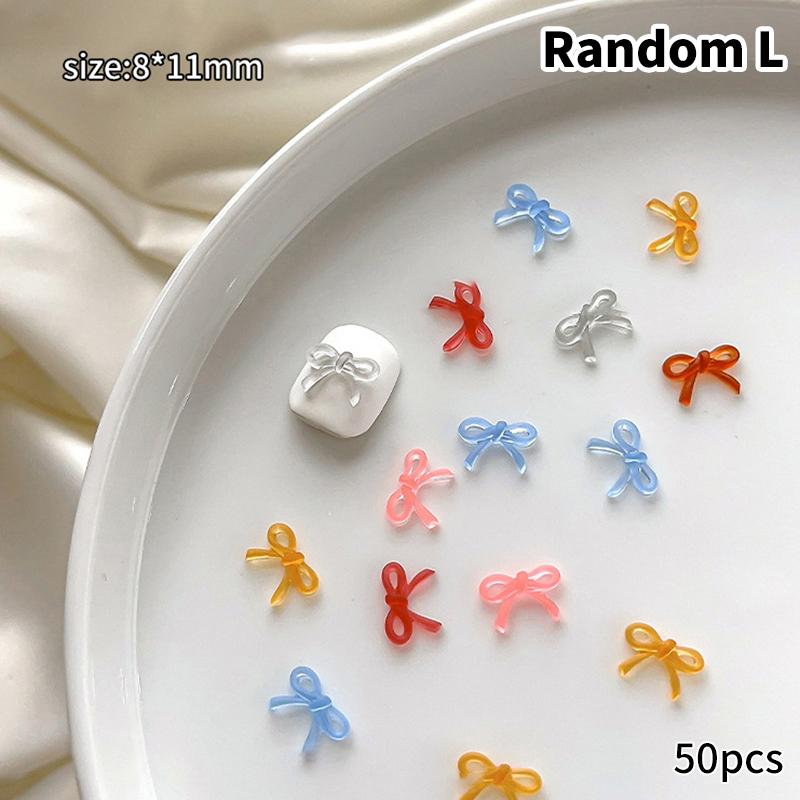 50Pcs Resin Bow Nail Charm Bulk Mix Size 3D Ribbon Bowkont Mini Kawaii Nail Art Accessories Diy Cute Nails Decorations