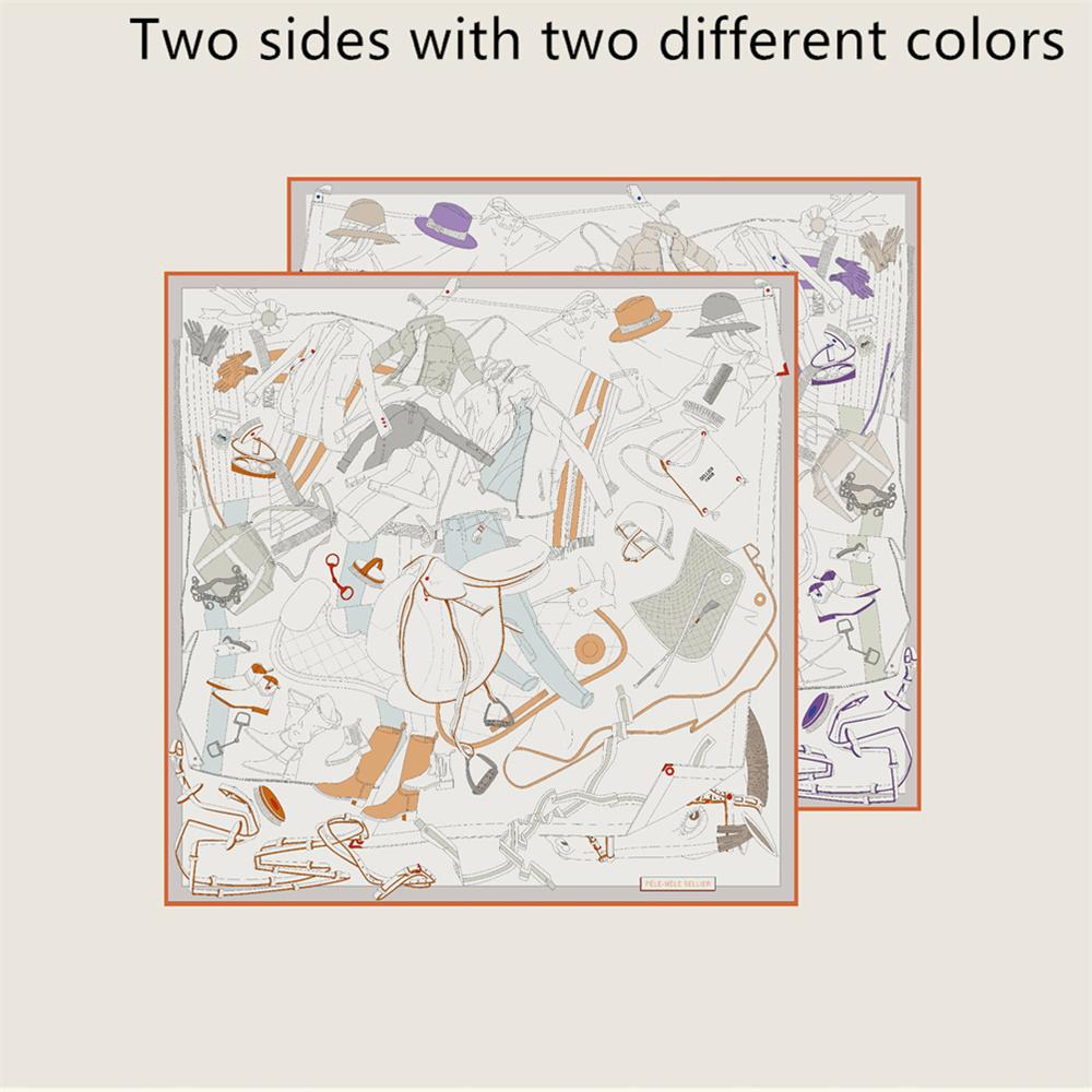 POBING Curled Twill Silk Scarf Women Funny ICE CREAM Double Side Printed Square Scarves Wraps Echarpes Foulards Femme Hijab 70CM