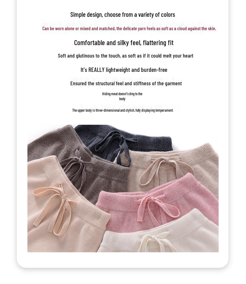 Женские шерстяные брюки с высокой талией и широкими штанинами: Осень/Зима, Плотный и Теплый, Повседневный, Длинный, Вязаный, Прямой крой.